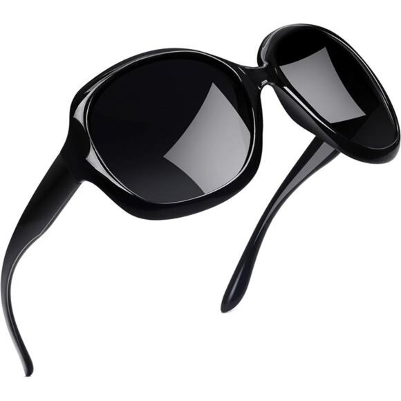 Women's Black Oversized Sunglasses Trendy Polarized Large Driving Eye Glasses‎ - Picture 1 of 6